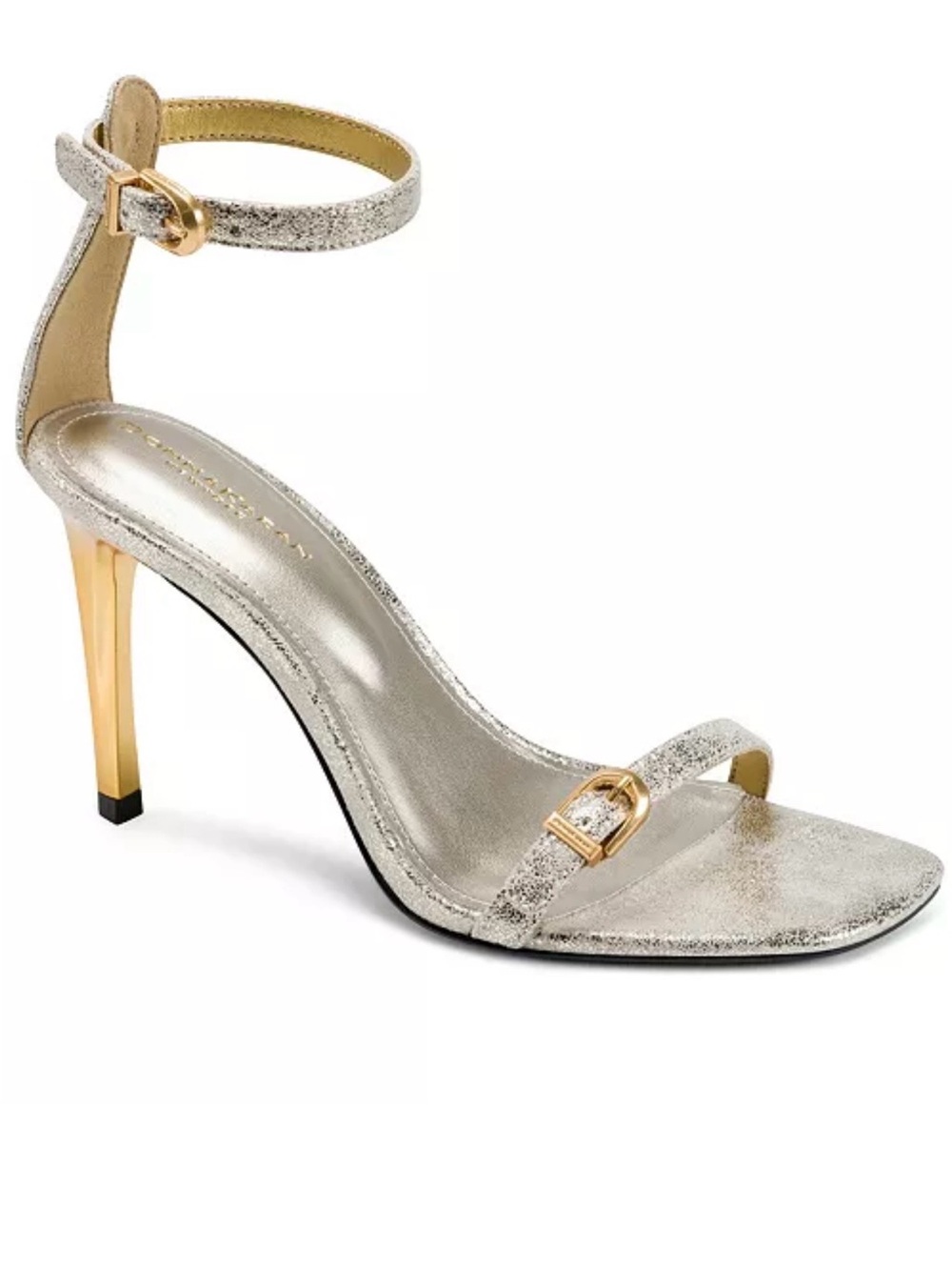 Donna Karan Pryce High Sandal White Gold Metallic Heels Size 6.5